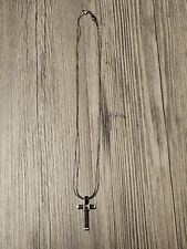 Fossil Kette Halskette Edelstahl Kreuz Leder Schwarz Silber