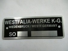 Typenschild Westfalia Werke SO Schild plate WOMO Wohnmobil Bus VW T2 T3 s82 s90
