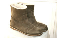 SHABBIES Amsterdam Winter Boots olivgrün Nubuk Leder mit Teddyfutter  Gr.  42