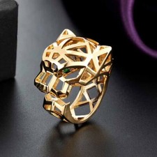 Ring 18K Gold vergoldet Panther Leoparden Kopf Zirkon CZ Party Geschenk Schmuck