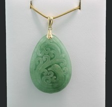Anhänger grüne Jade Drachen und Phönix Yin und Yang 585-Gelbgold Jadeschmuck neu