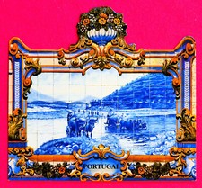 Postkarte PORTUGAL_originelle Form_Azulejos Keramik-Fliesen_Fluss Ochsen-Karren_