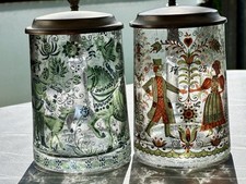 2 Glaskrüge mit Zinndeckel Kurt Hammer 1070er Jahre Vintage