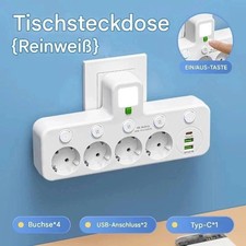 4 Fach EU Steckdose Mehrfachstecker Steckdosenleiste Adapter Mit USB