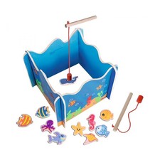 Eichhorn Angelspiel 16-teilig Holz Magnetangel Fische angeln Meerestiere