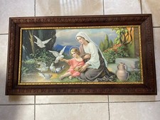 Heiligenbild Vintage 88x48cm Mit Rahmen / Frau Mit Kind Und Vögel / Von Giovanni