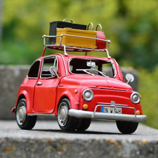 Blechauto Modellauto Oldtimer Automarke Fiat 500 Topolino mit Koffer L 24 cm