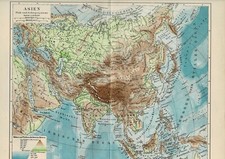 Physische Karte von ASIEN Original-Graphik 1889
