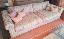 Große, edele Sitzgarnitur mit Sofa und Chaiselongue, beige, rot, rosa, + Kissen