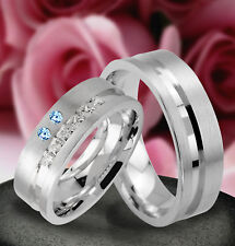 2 Silber Trauringe  Hochzeitsringe mit echten Topas ,  GRavur GRatis  JK2-62B