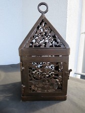 Laterne Windlicht Metall braun H=29cm mit Kerzenteller Garten Innen Außen