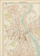 KARTE "Newcastle" aus dem Royal Atlas of England & Wales 35 cm x 23 cm; - Wunder
