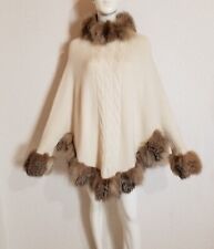 Andrè Maurice dickerer Kaschmir Pullover Poncho Pelz Echtfell Oversize Zöpfen