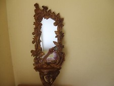 Massiver Schwerer Vintage Wandspiegel Prunkspiegel mit Konsole Goldoptik 80x27cm