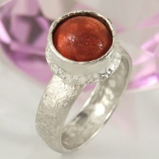 Ring Handarbeit 925 Sterlingsilber  1 Koralle Schaumkoralle Cabochon Gr. 59