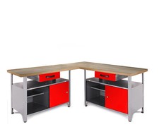 Ondis24 Werkstattset Ecklösung Simple One Werkbank Metall Buchenholz rot 