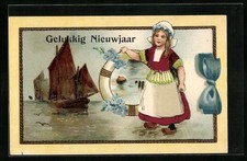 Ansichtskarte Kleine Holländerin mit Rettungsring, Neujahr 