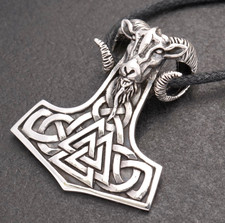 Anhänger Silber 925 Thor's Hammer Mjölnir Widderkopf 3,9cmx3,3cmx1,5 cm mit Band