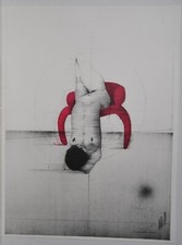 Paul Wunderlich/nicht handsigniert/Lithographie/1966/Akt auf rotem Stuhl