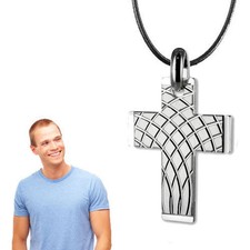 Großes Herren Kreuz, Echt Silber 925, Inkl. Kordel Kette schwarz-&Gravur- 345