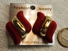 Ohrclips rot samtig goldfarben