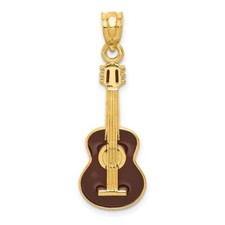 Echter 14kt Gelbgold emaillierter Gitarrenanhänger