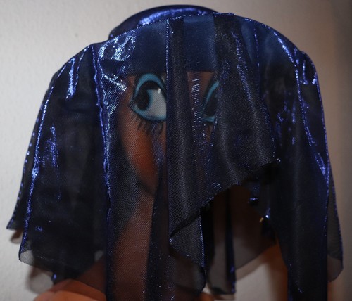 Damenhut blau mit tuch - damenhut,