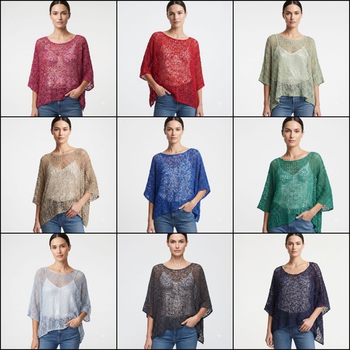 Damen boho strick poncho - strick,