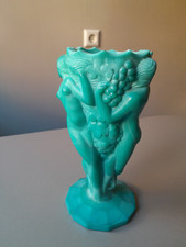 Vase Gablonz nach Schlevogt Weinleserinnen Türkis Glas Jugendstil