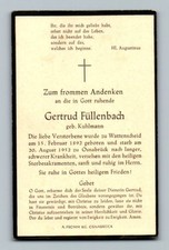 Sterbebild Gertrud Füllenbach 1952 Osnabrück Wattenscheid Bochum Ruhrgebiet