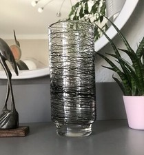 Vintage 60er Design Gral Glasvase Glas Vase schwarze Fadenauflage Mid Century