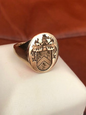 Vintage, englischer 9K massiver Gelbgold Wappen Siegel Ring, 8g, Größe 9,5