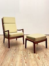 Mid Century  Teak High Back Armchair & Stool, Sessel & Hocker, by Ole Wanscher