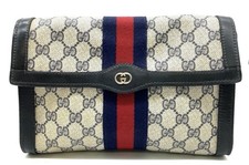 Gucci GG Supreme Navy Leder Segeltuch Sherry Line Blau Bunt Canvas