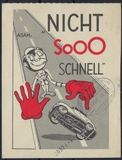 3311)) Unfallverhütung im Straßenverkehr Postkarte Affe Adam nicht so schnell