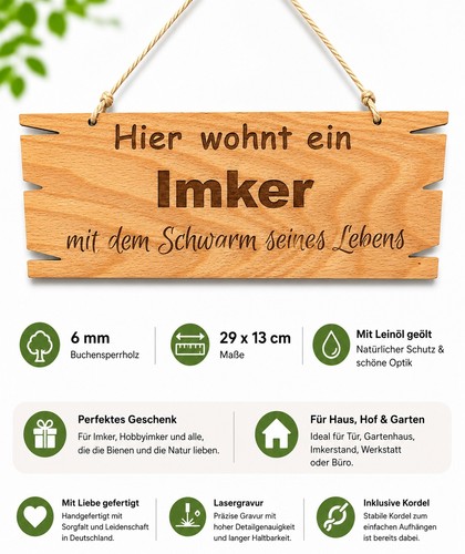 Holzschild imker 29x13 6 - imker, cm