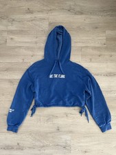 Bershka Crop Cropped bauchfrei Hoodie kurzer Pullover Kapuze blau Gr. S