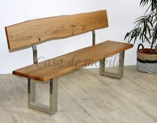 Sitzbank 200cm mit Lehne Wildeiche massiv Baumkante Metallfuß Wildeiche geölt