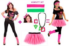 80er Jahre Damen Kostüm mit Modeschmuck PINK 80s Verkleidung Karneval