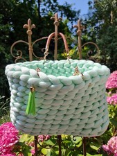 Handtasche / Shopper / Grobstricktasche groß - Hellgrün mit Wildleder-Quaste