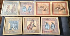 7 Tierbilder Afrika in Block-Holzrahmen teilweise noch originalverpackt