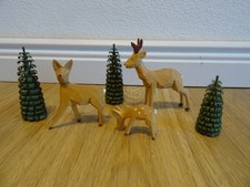 Uralte Holz Figuren Erzgebirge Seiffen Holzspielzeug Rehe Wildtiere Bäume Krippe
