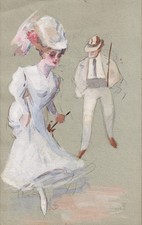 Mode Fashion Bürgertum Hut woman Frau drawing Aquarell dessin 1900