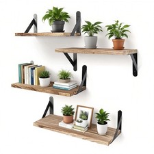 4er-Set Regale für Wände Wanddeko aus Metall und Echtholz-Veneer Wand Regal