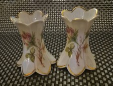 Lindner 2×Miniatur Porzellan Vase,Kerzenständer "Moosrose" mit Goldrand 6,5 cm 