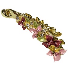  Haarspange Bananenspange Blumen Acryl Metall & Strass rot rosa gold 7543a