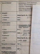 Opel Kadett 1937 Papiere Brief