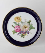 AK Kaiser Imperial Wandteller mit Blumenbukett echt Scharffeuer Kobalt