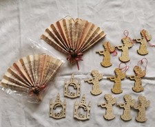 Weihnachten Baum Christbaum Tanne Behang Schmuck Papier Fächer Holz Engel Krippe