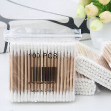 100X Wattestäbchen Dual Kopf  Watteträger Holz Pflege Kosmetik Watte Kosmetik